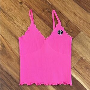 Upbeat Barre Crop Stretchy Ruffle Tank Pink M/L
